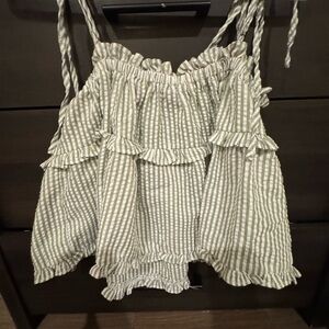 Ruffled Striped Camisole in Olive Green